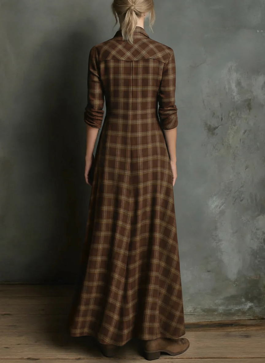 KARINA – Vestido largo a cuadros rojo