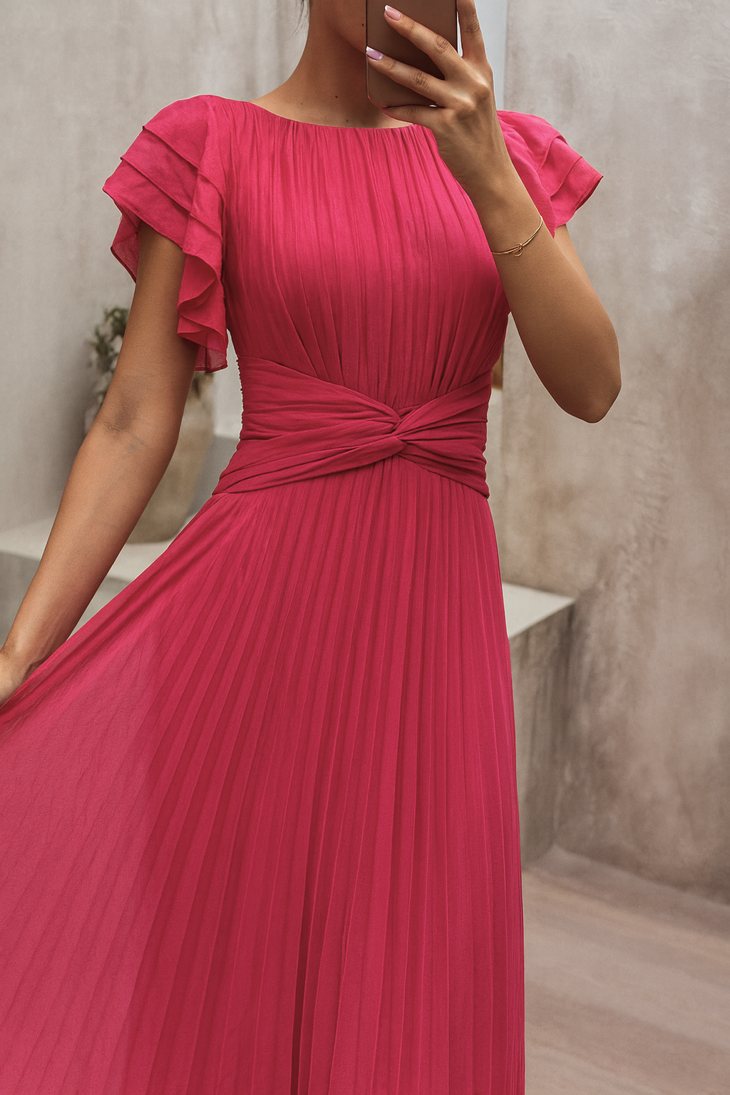 VEGA – Vestido Elegante Largo con Manga de Volantes y Cintura Definida