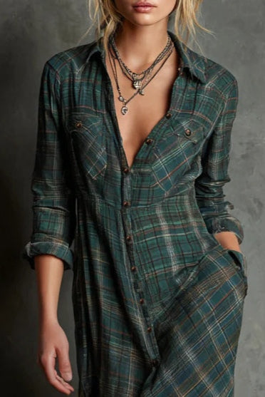 SORAYA – Vestido largo a cuadros verde