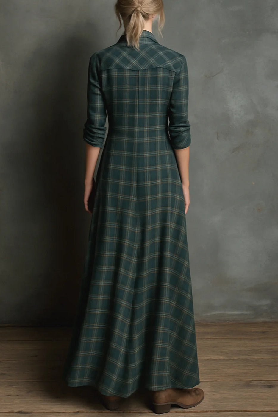 SORAYA – Vestido largo a cuadros verde