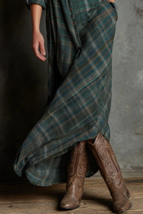 SORAYA – Vestido largo a cuadros verde