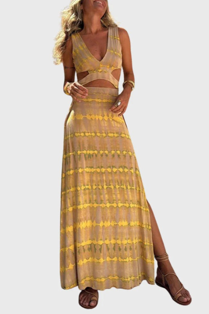 CAMILLE – Vestido Largo Boho con Aberturas en la Cintura y Escote en V
