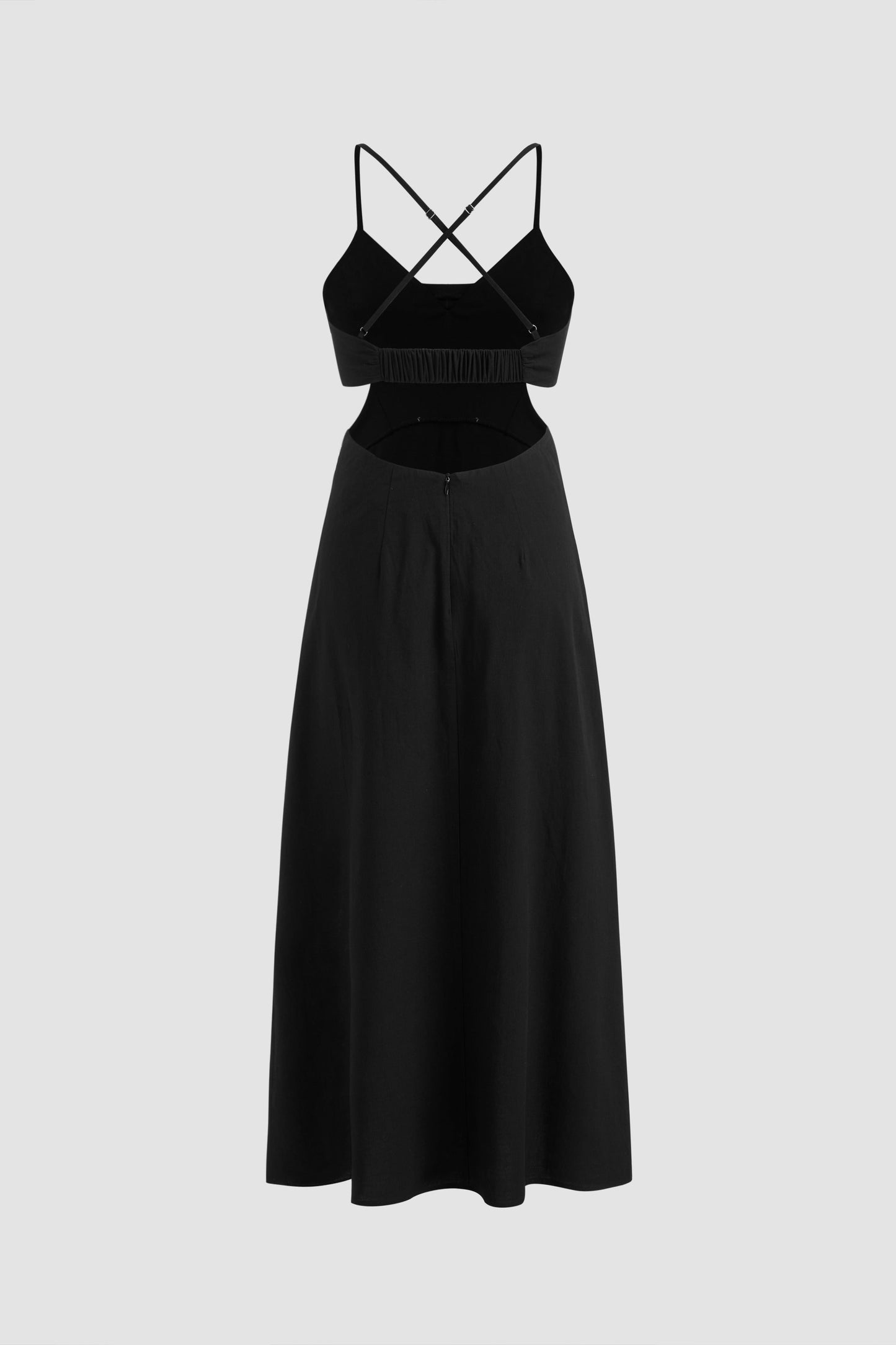 ALBA – Vestido Largo con Cut Out y Abertura Lateral en Negro Elegante