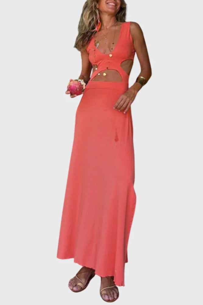 CAMILLE – Vestido Largo Boho con Aberturas en la Cintura y Escote en V