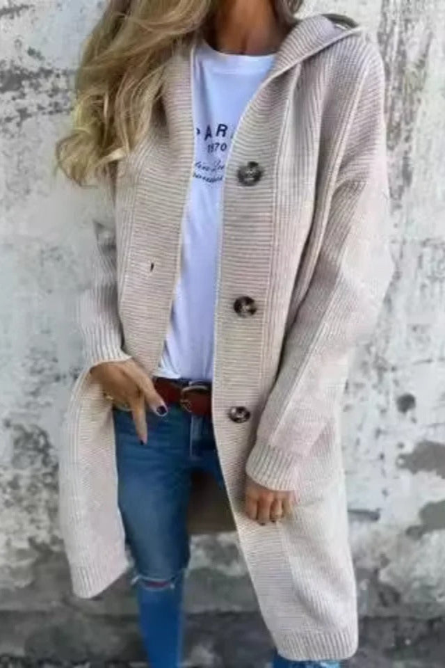 AMAYA – Cardigan Largo con Botones Oversize y Bolsillos Laterales