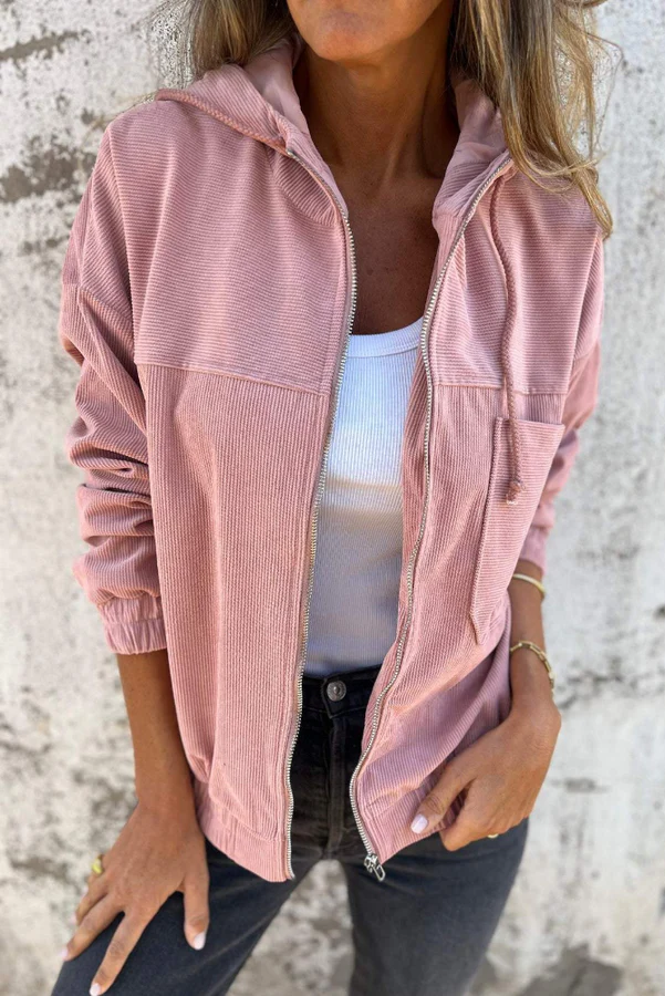 CLARA – Chaqueta de Pana con Capucha y Cremallera