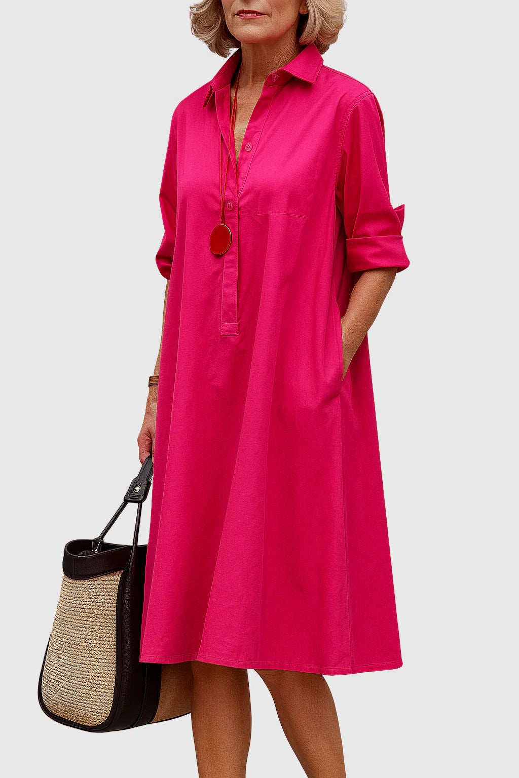 MIREILLE – Vestido Camisero Elegante de Corte Midi con Silueta Relajada y Sofisticada