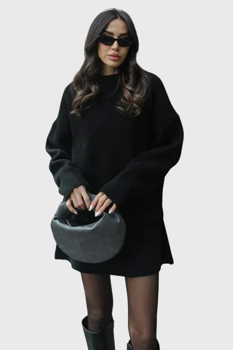 NADINE – Conjunto de Punto Suave Oversize con Jersey y Falda a Juego