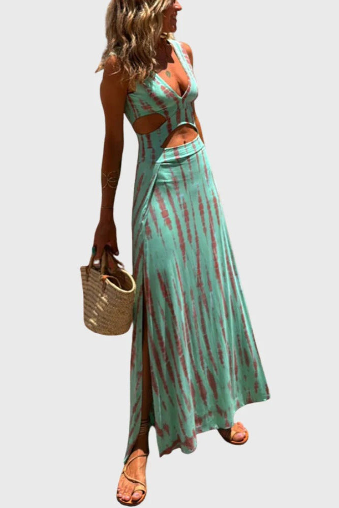 CAMILLE – Vestido Largo Boho con Aberturas en la Cintura y Escote en V