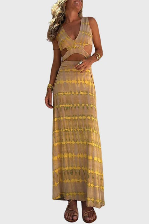 CAMILLE – Vestido Largo Boho con Aberturas en la Cintura y Escote en V