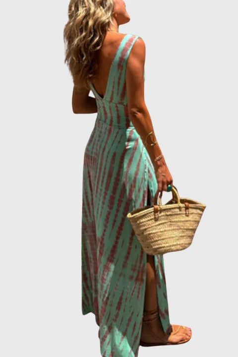 CAMILLE – Vestido Largo Boho con Aberturas en la Cintura y Escote en V