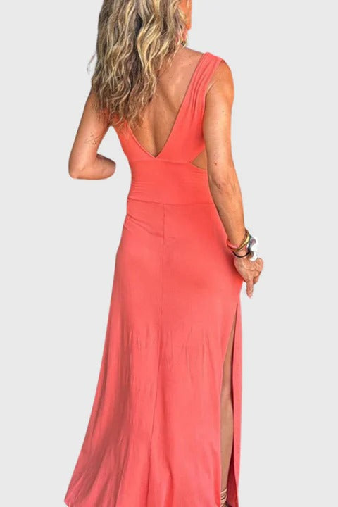 CAMILLE – Vestido Largo Boho con Aberturas en la Cintura y Escote en V
