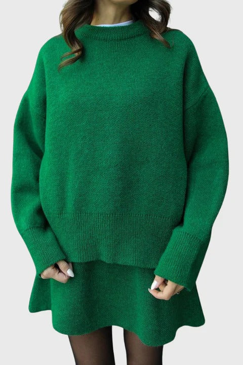 NADINE – Conjunto de Punto Suave Oversize con Jersey y Falda a Juego