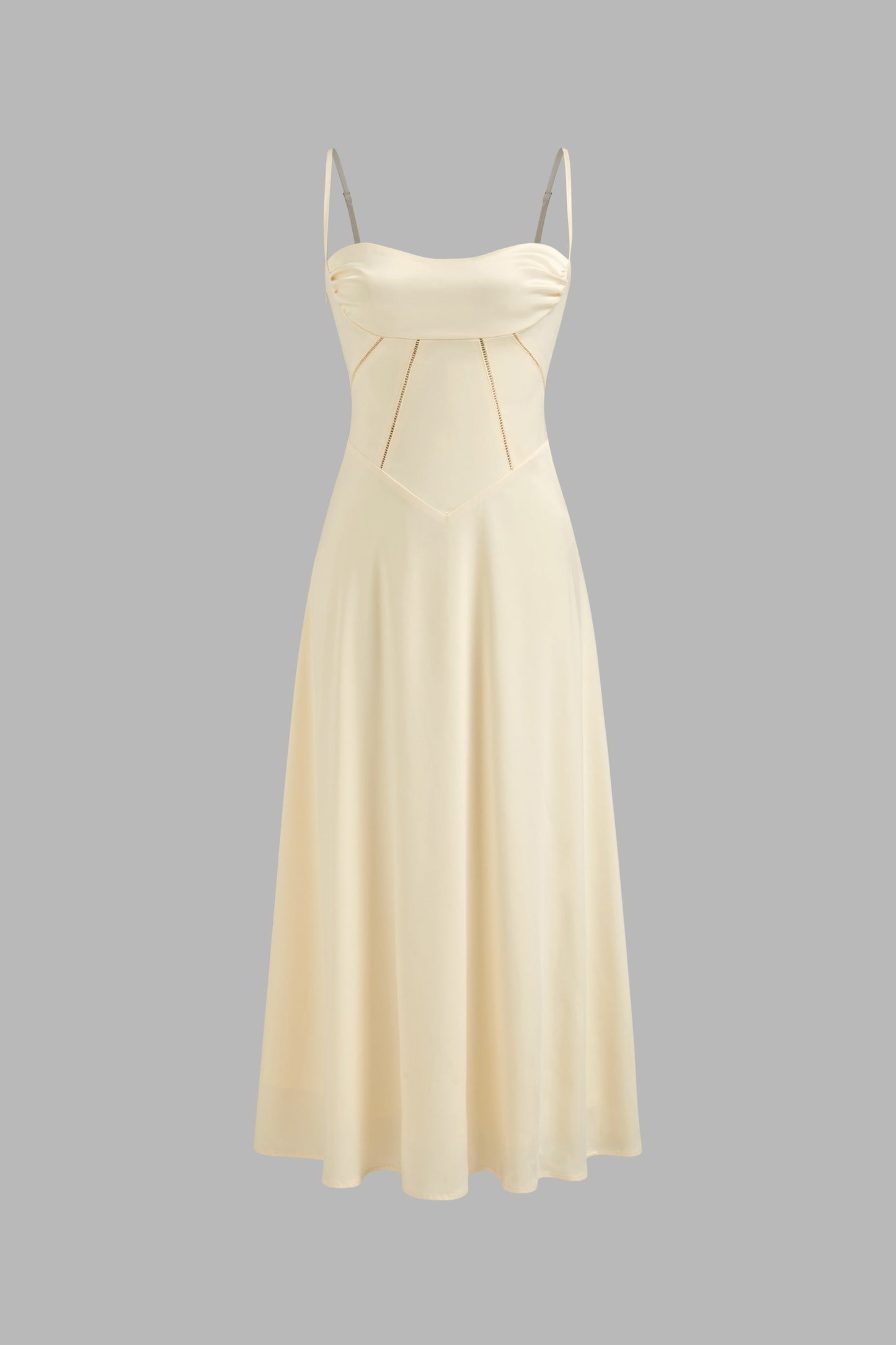 LUCÍA – Vestido Largo de Tirantes con Espalda Ajustable en Amarillo Vainilla