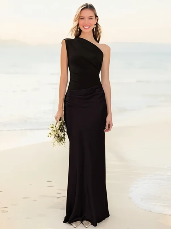 ALEIDA – Vestido Largo Asimétrico de Raso