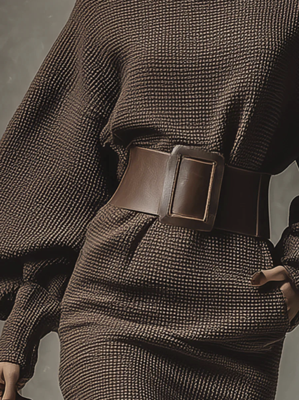 ELENA – Vestido corto de malla con cinturón estructurado