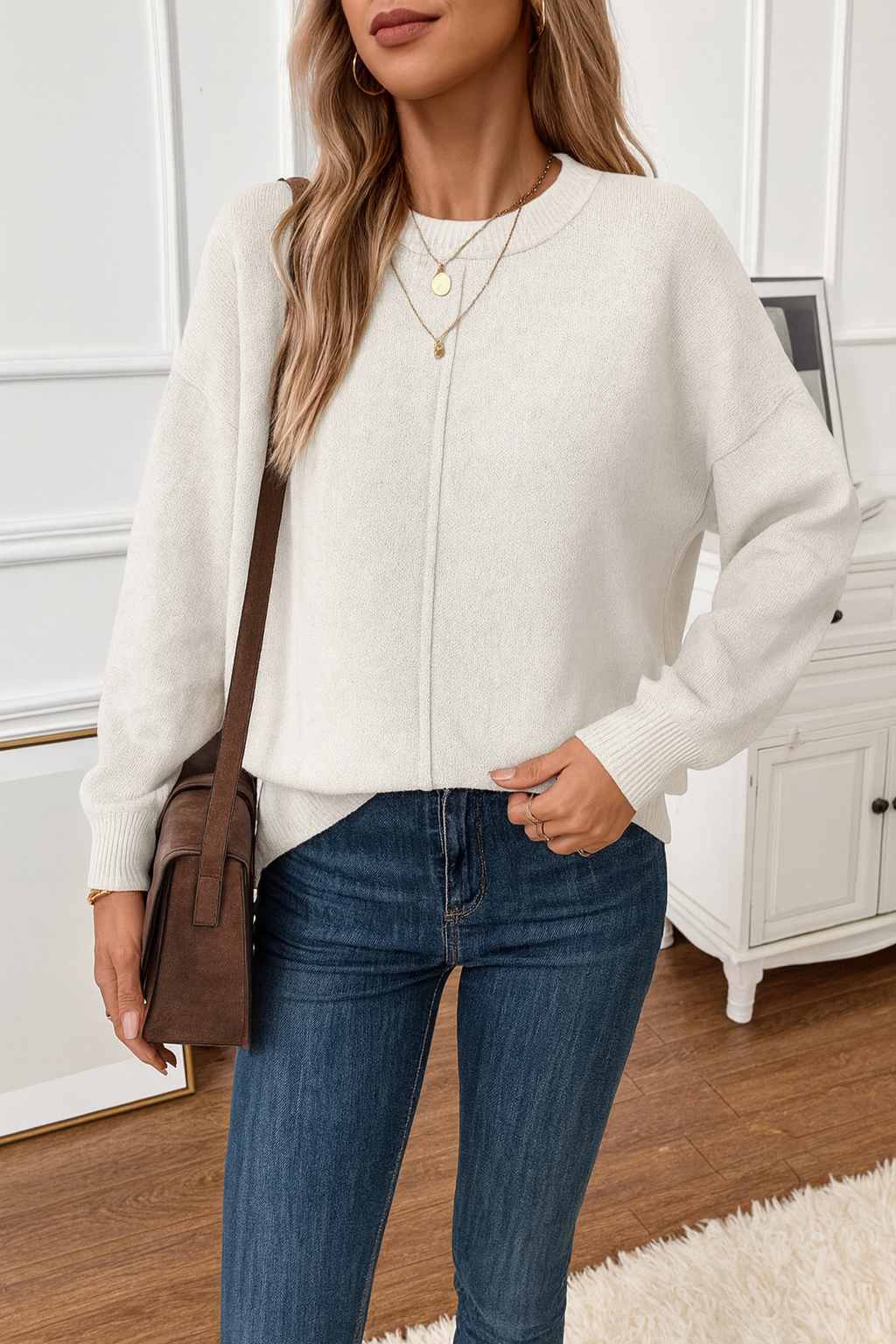 MIREIA – Jersey Oversize de Punto Suave con Costura Frontal para uso diario