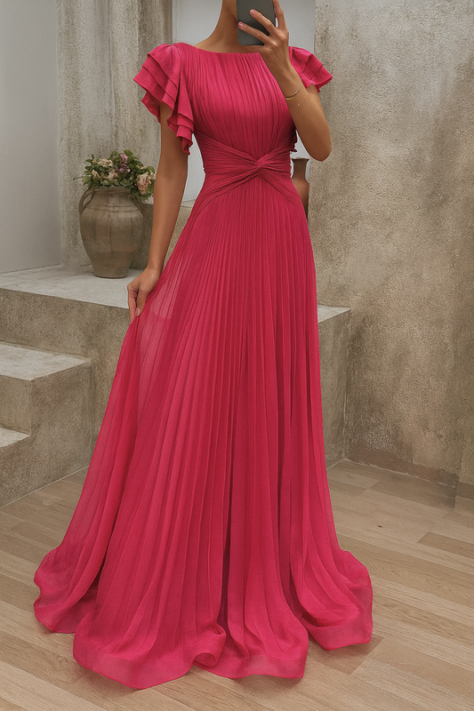 VEGA – Vestido Elegante Largo con Manga de Volantes y Cintura Definida
