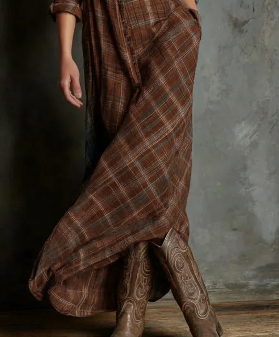 KARINA – Vestido largo a cuadros rojo