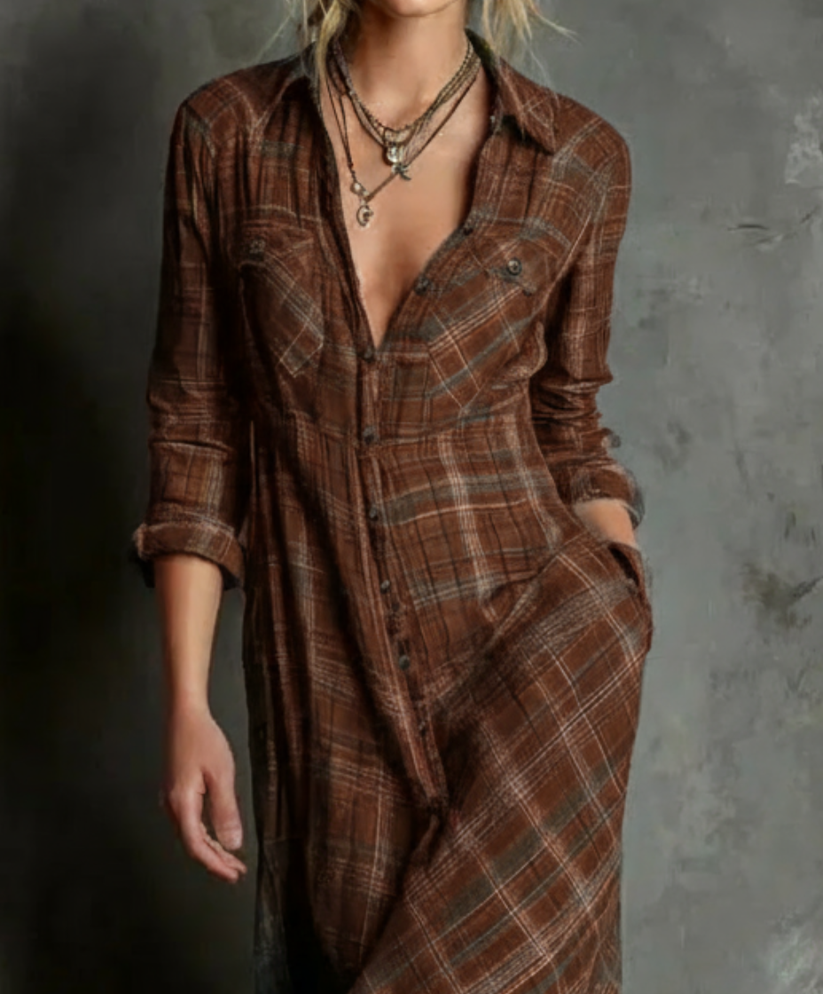 KARINA – Vestido largo a cuadros rojo