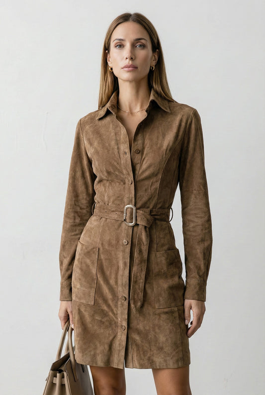 LOANA™ – Vestido cruzado moderno de ante sintético