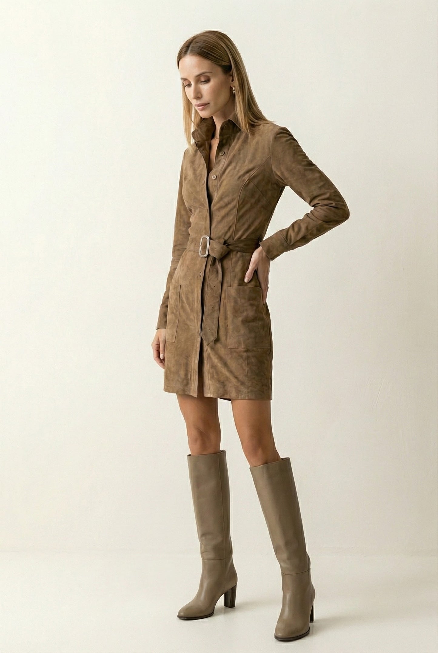 LOANA™ – Vestido cruzado moderno de ante sintético