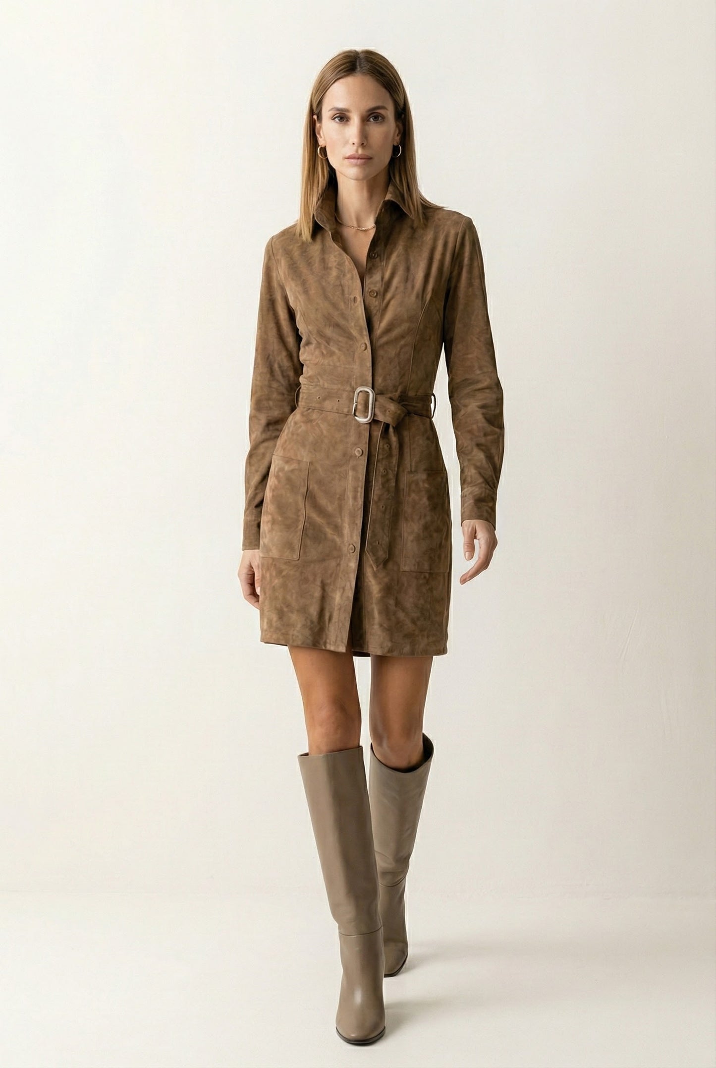 LOANA™ – Vestido cruzado moderno de ante sintético