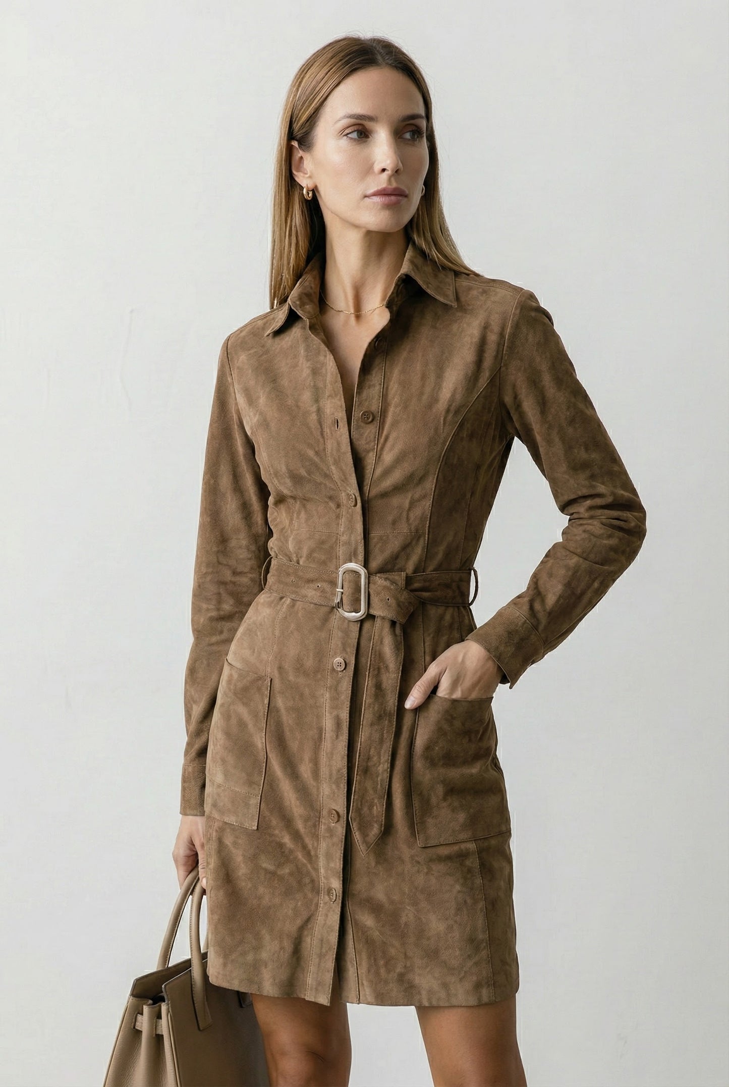 LOANA™ – Vestido cruzado moderno de ante sintético