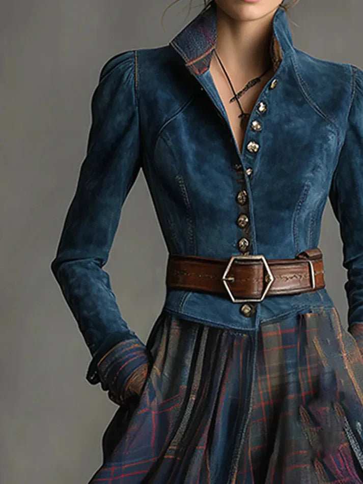 EDURNE – Vestido maxi en ante azul