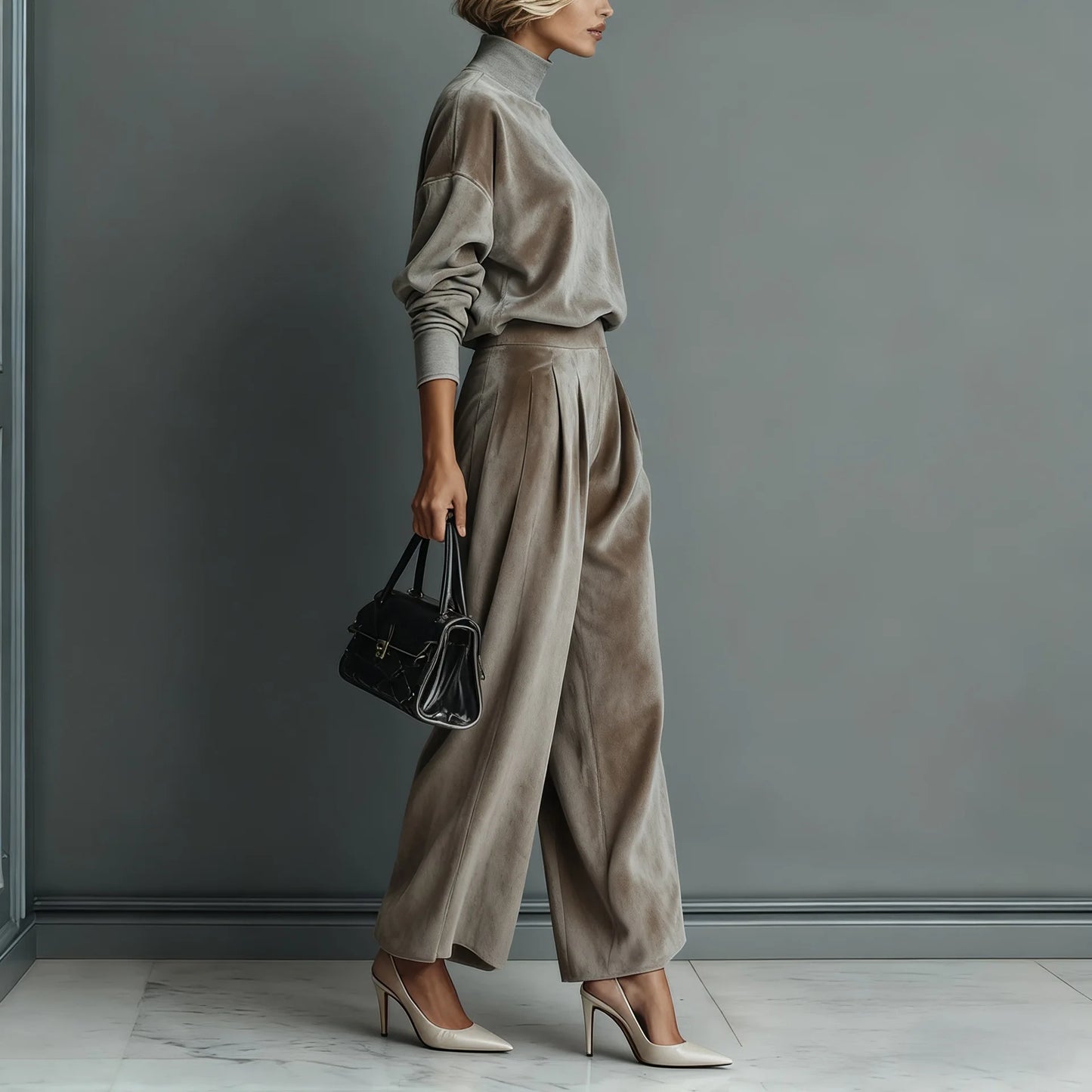 PALOMA – Conjunto de Dos Piezas en Terciopelo y Pantalón de Pierna Ancha