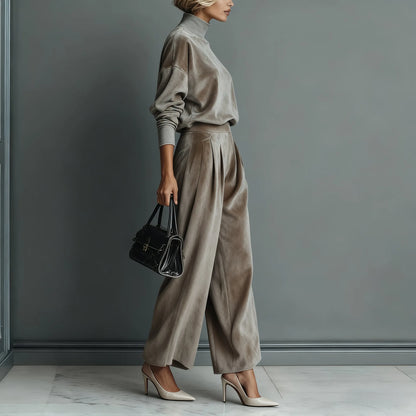 PALOMA – Conjunto de Dos Piezas en Terciopelo y Pantalón de Pierna Ancha