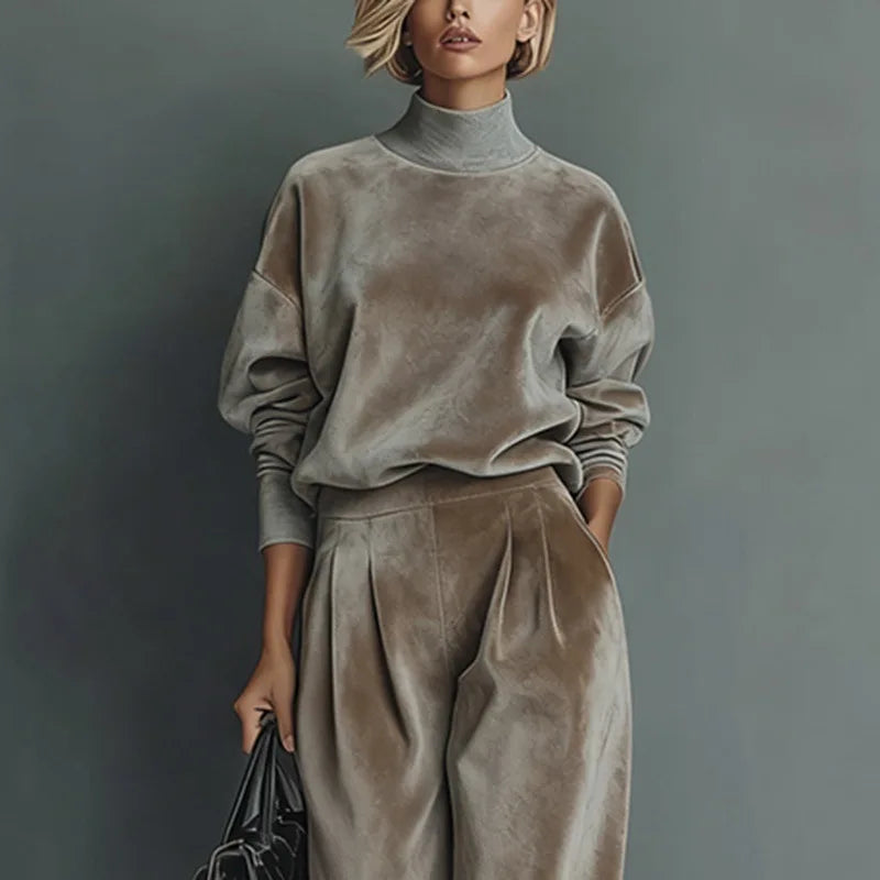 PALOMA – Conjunto de Dos Piezas en Terciopelo y Pantalón de Pierna Ancha