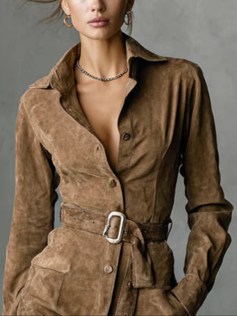 LOANA – Vestido cruzado moderno de ante sintético