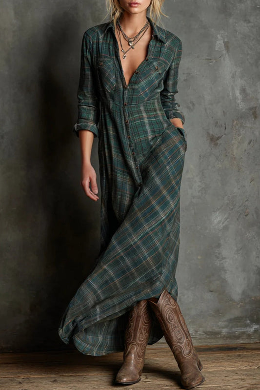 SORAYA – Vestido largo a cuadros verde