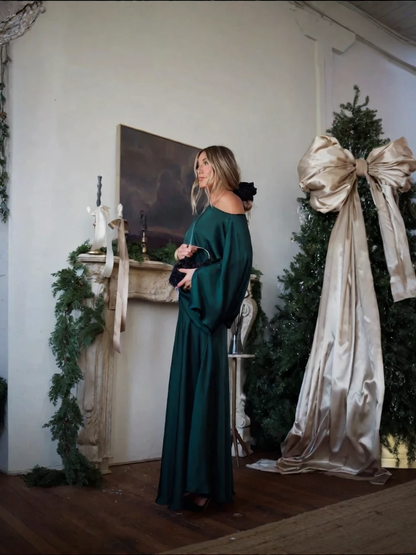 MERCEDES – Conjunto de top drapeado convertible y falda larga de corte en A