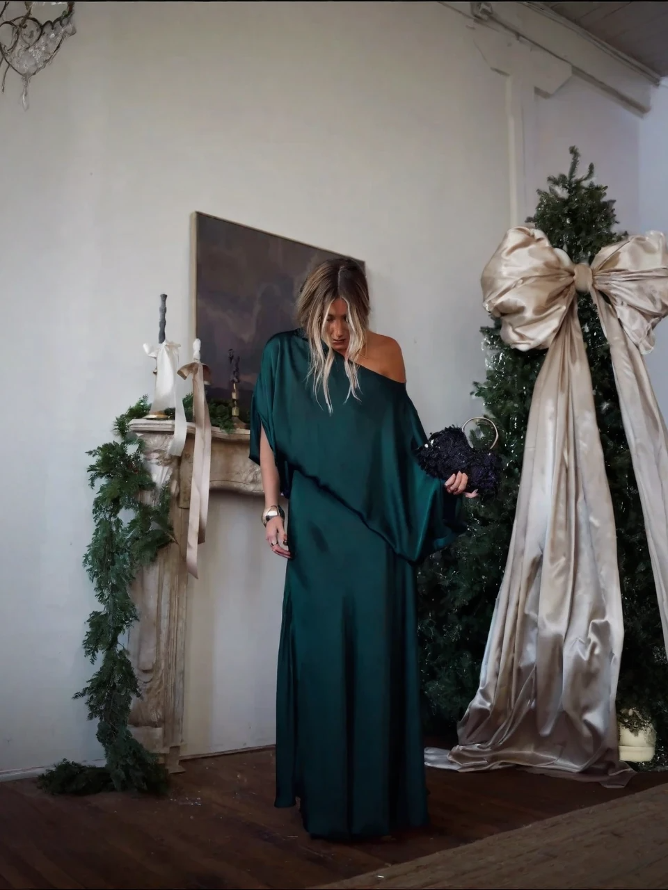 MERCEDES – Conjunto de top drapeado convertible y falda larga de corte en A