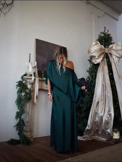 MERCEDES – Conjunto de top drapeado convertible y falda larga de corte en A