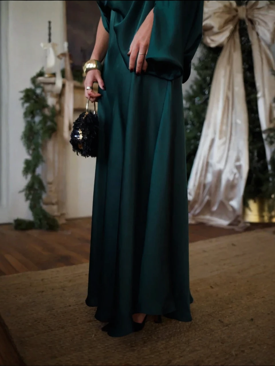 MERCEDES – Conjunto de top drapeado convertible y falda larga de corte en A