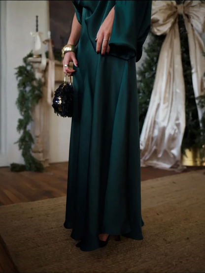 MERCEDES – Conjunto de top drapeado convertible y falda larga de corte en A