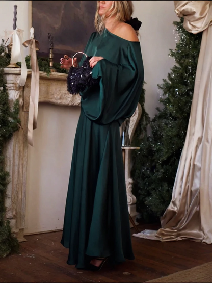 MERCEDES – Conjunto de top drapeado convertible y falda larga de corte en A