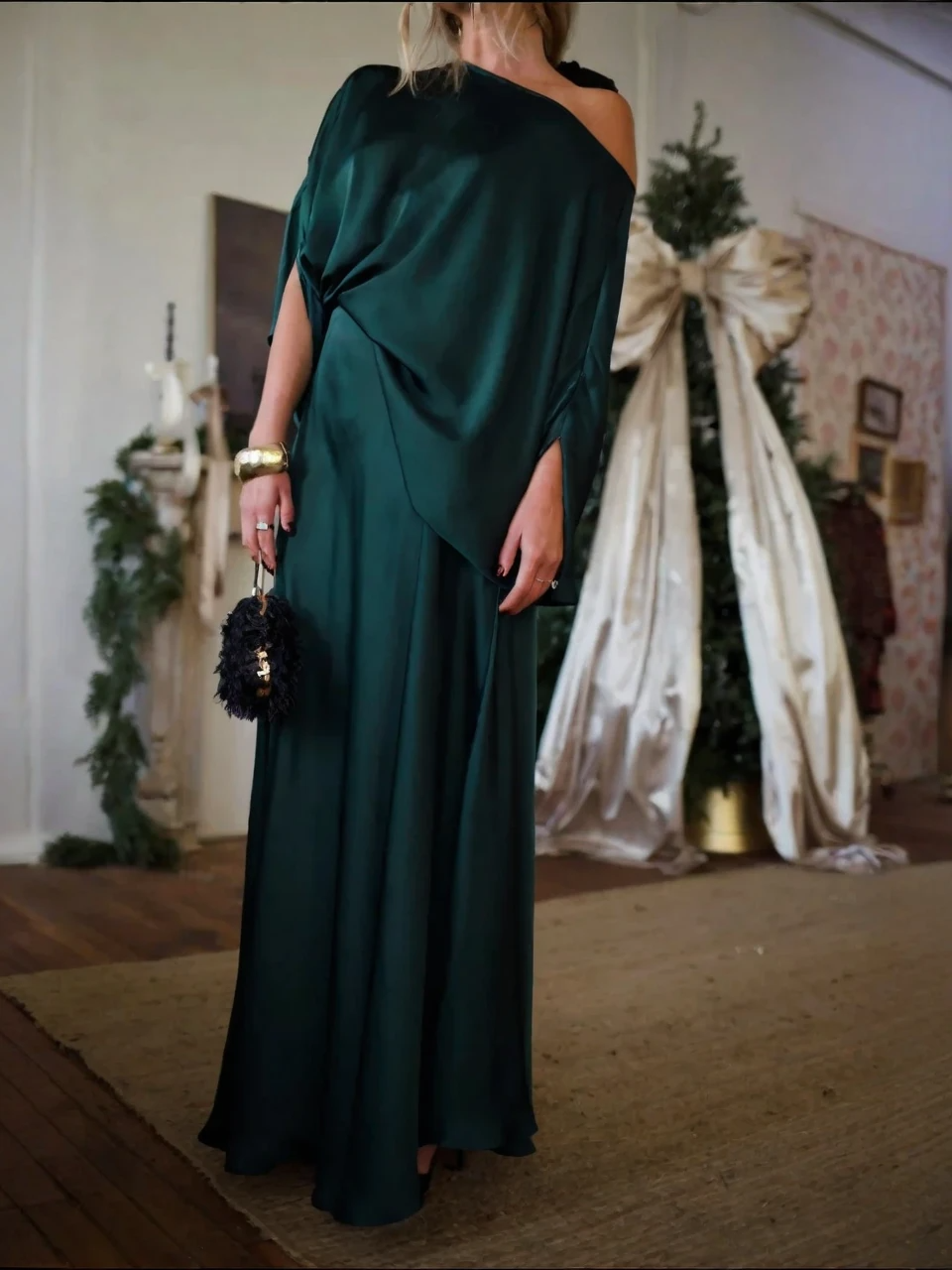 MERCEDES – Conjunto de top drapeado convertible y falda larga de corte en A