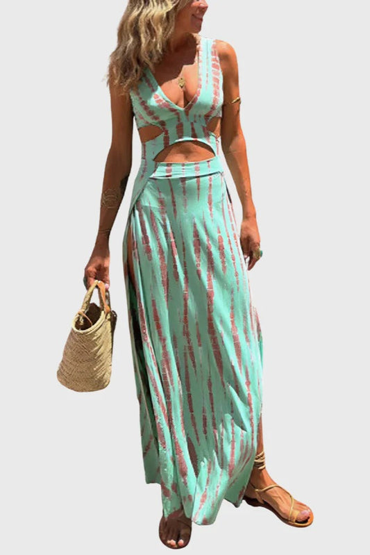 CAMILLE – Vestido Largo Boho con Aberturas en la Cintura y Escote en V