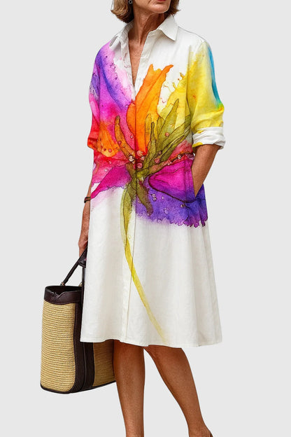 MIREILLE – Vestido Camisero Elegante de Corte Midi con Silueta Relajada y Sofisticada