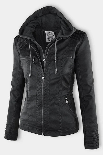 ELVIRA – Chaqueta de piel moderna con capucha
