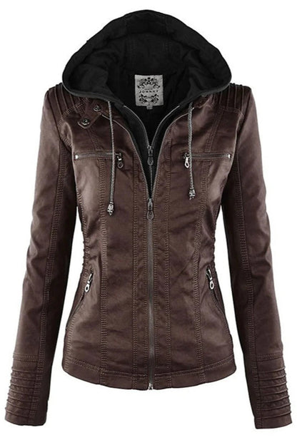 ELVIRA – Chaqueta de piel moderna con capucha