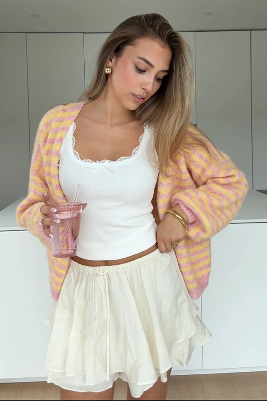 LIA – Cárdigan de Punto Suave a Rayas Color Melocotón
