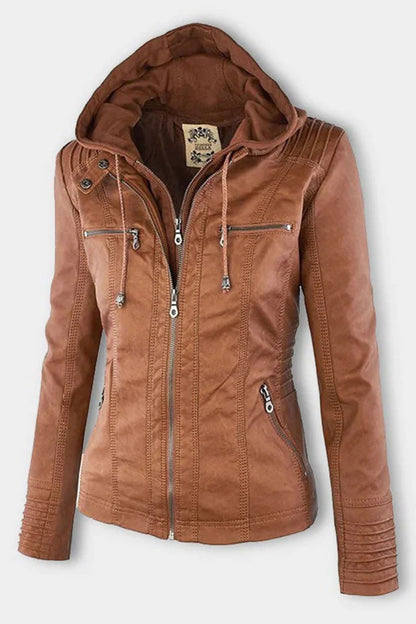 ELVIRA – Chaqueta de piel moderna con capucha