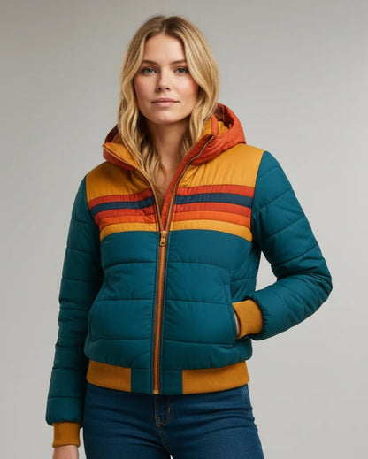 MAITE – Abrigo Acolchado Cortavientos con Capucha y Diseño Retro