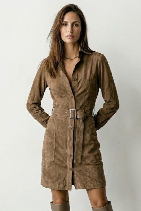 LOANA™ – Vestido cruzado moderno de ante sintético